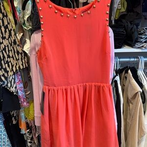Bebe Stylish Coral Dress with Gold Studded Details